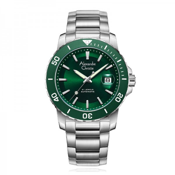 Alexandre Christie AC 6141 Silver Green Steel Automatic MABSSGN